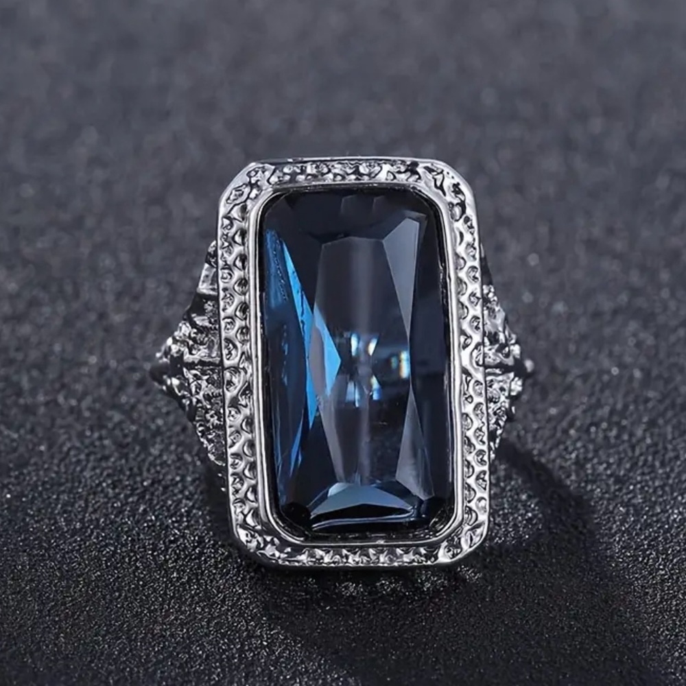 Large Rectangular Sapphire Blue Ring